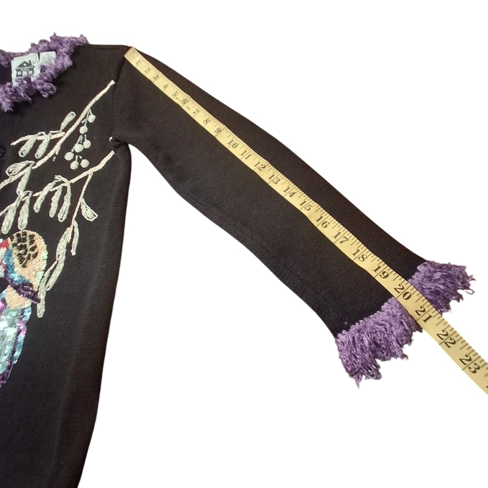 Storybook Knit Black Embellished Cardigan Sweater "Parrot Fancy"  Women Size XS - Picture 14 of 14